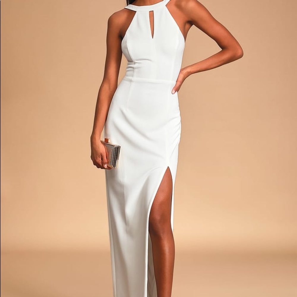 Lulus elegantly inclined white maxi dress